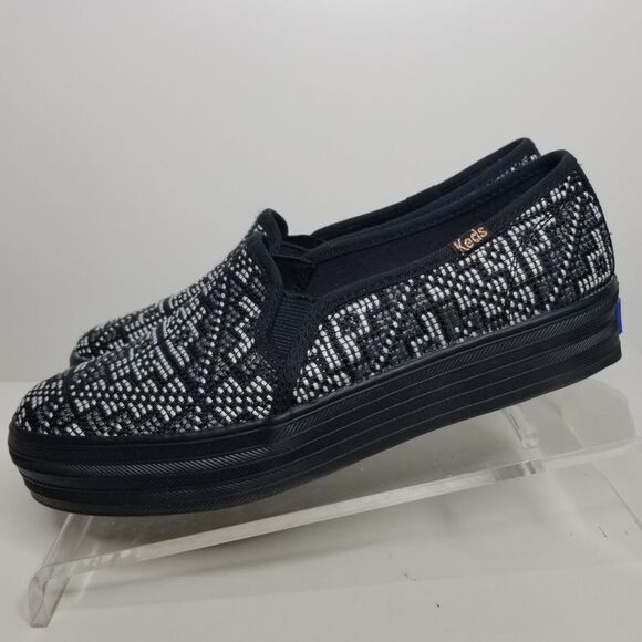 Keds‎ Triple Decker Black White Stitch Slip On Sneaker Size 6 - Picture 3 of 9